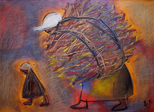 Bara Remec (1910 1991) Native American Woman with a Child Gathering Firewood (Indijanka z otrokom) t.jpg