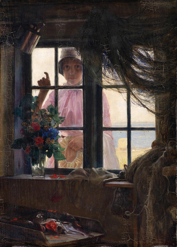 Carl Bloch After the Bath. A Young Girl Knocking at the Fisherman's Window (1884) t3 1ld3un3.jpg