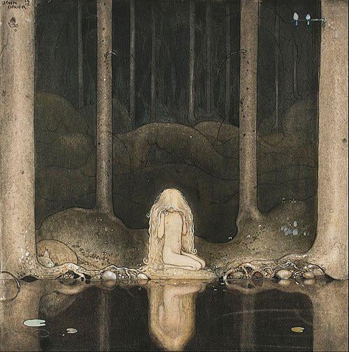 John Bauer Still, Tuvstarr sits and gazes down into the water (1913) t3 1lfzz4u.jpg