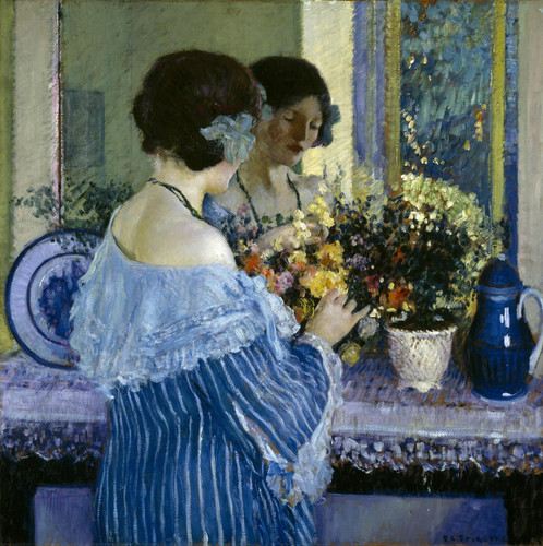 Frederick Carl Frieseke (1874–1939) – Girl in Blue Arranging Flowers, 1915 t3 1lfpe48.jpg