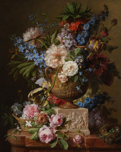 Gerard van Spaendonck (1746 1822) Still Life with Flowers in a Stone Vase on a Pedestal Carved with .jpg