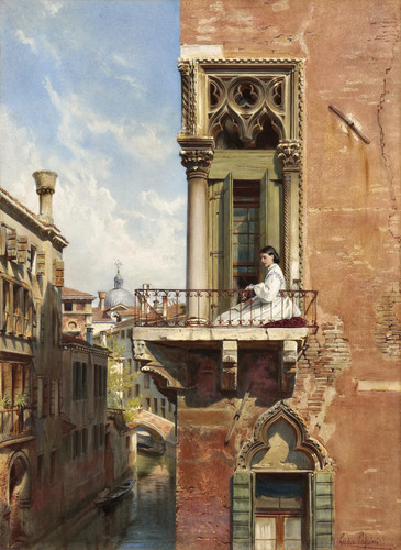 Ludwig Passini, Anna Passini on the balcony of Palazzo Priuli in Venice, 1866 t3 1lhql21.jpg