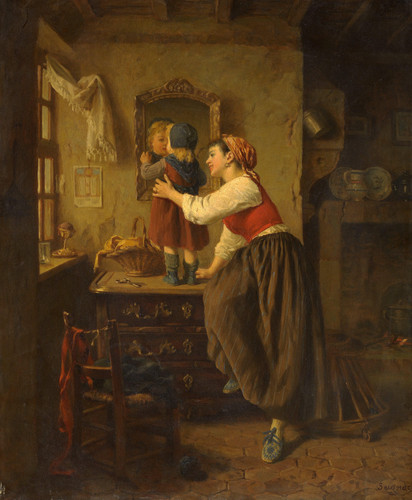 Paul Seignac Woman and Child Before a Mirror (1826 1904) [4590 x 5571] t3 1lc22no.jpg