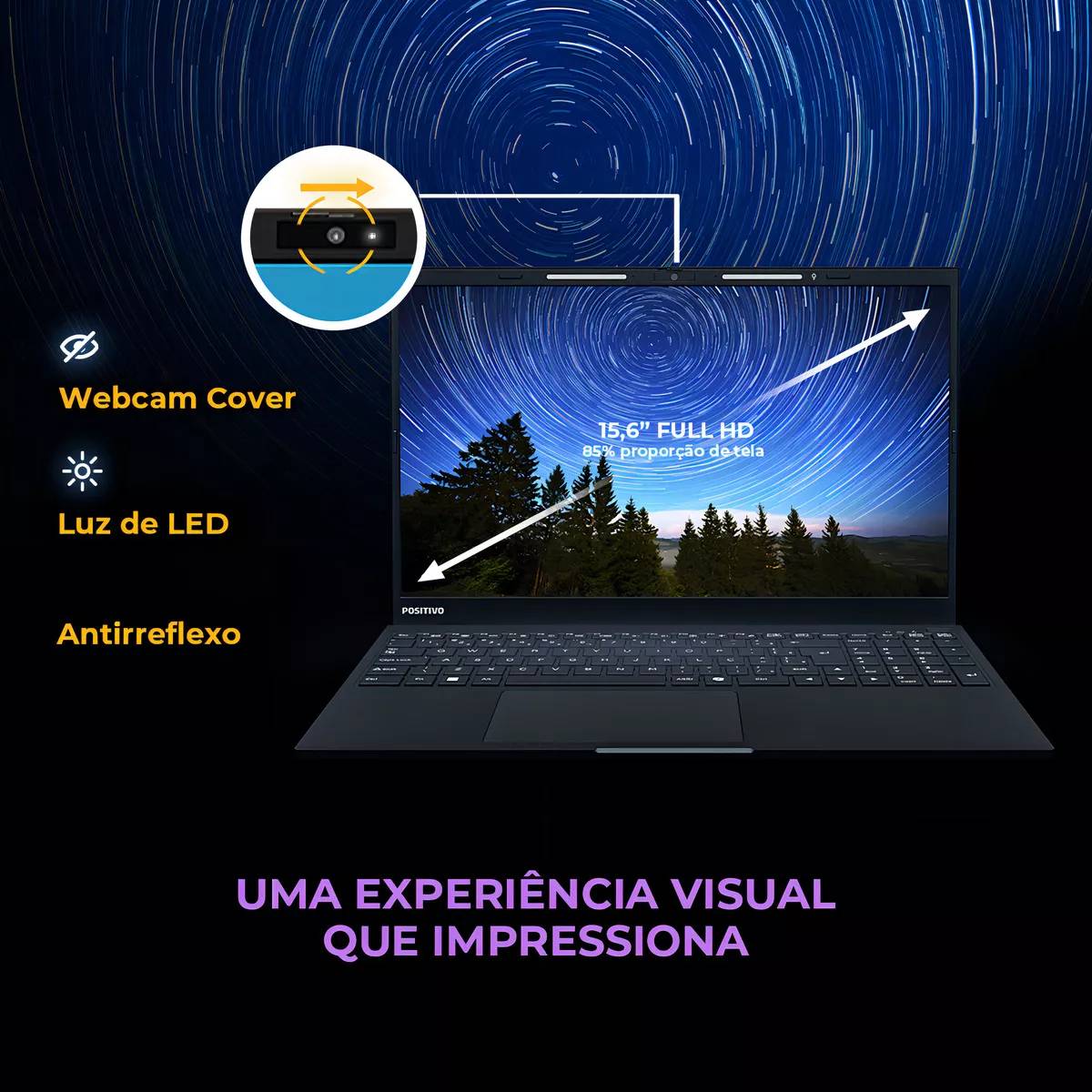 Notebook Positivo Vision R15 Lumina Bar, Amd Ryzen 7 8gb 256gb, Tela 15 Full Hd Antirreflexo, Linux – Preto