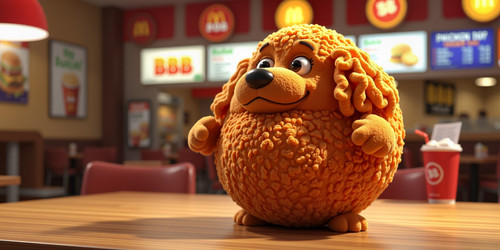 big belly bob BBB a plush labradoodle with absurdly large spherical belly depicted as a piece of dee.jpg