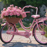 freepik 3d model a pink bicycle with a basket full of pink 46878