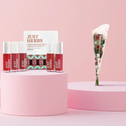Just Herbs Enriched Liquid Lipstick Kit Set Of 5 Deeps And Red 5ml Bloom Bunch Of 3 Roses 1pc Combo.webp