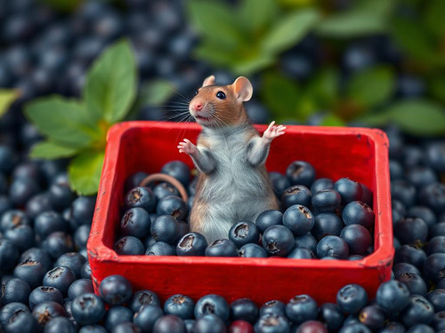 www.naked-ai.art - A red box of blue berries with a rat dancing inside.jpg
