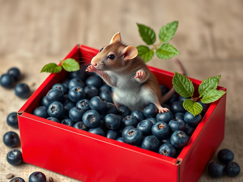 www.naked-ai.art - A red box of blue berries with a rat dancing inside.jpg