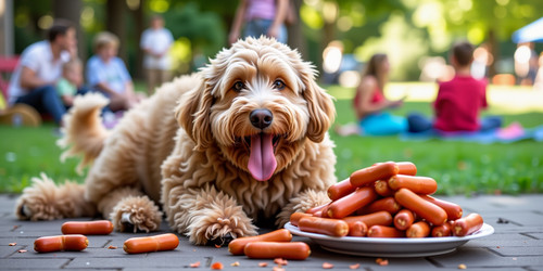  A delightful and comical scene featuring Big Belly Bob a plump labradoodle with an absurdly large s.jpg