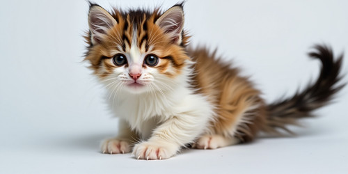 A high resolution photograph of a fluffy adorable kitten with bright curious eyes and tiny paws posi.jpg