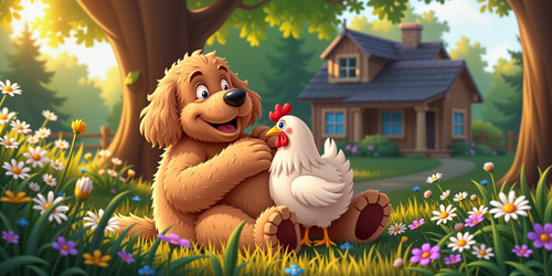  A heartwarming and humorous scene featuring Big Belly Bob the jolly labradoodle with an enormously .jpg