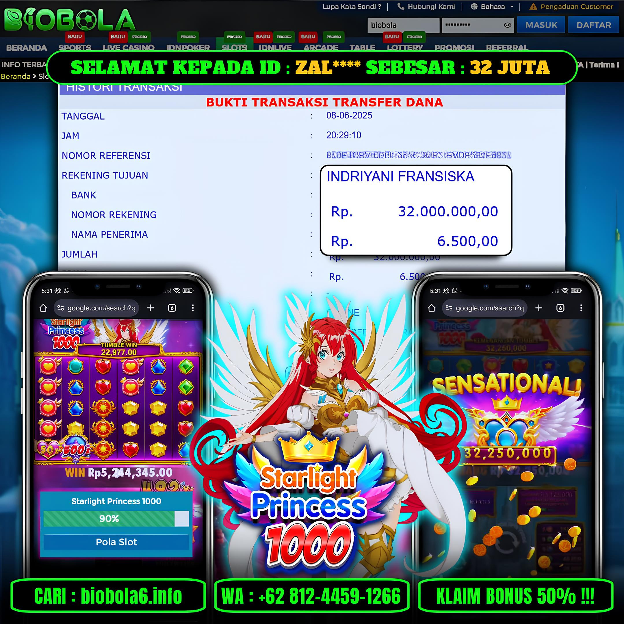 BIOBOLA  - JACKPOT DI GAME SLOT STARLIGHT PRINCESS 1000 RP 32JT DIBAYAR LUNAS