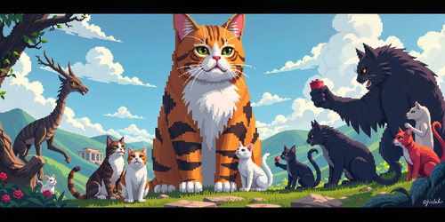  A surreal scene where large pixelated cats inhabit a non pixelated highly detailed world The cats w.jpg