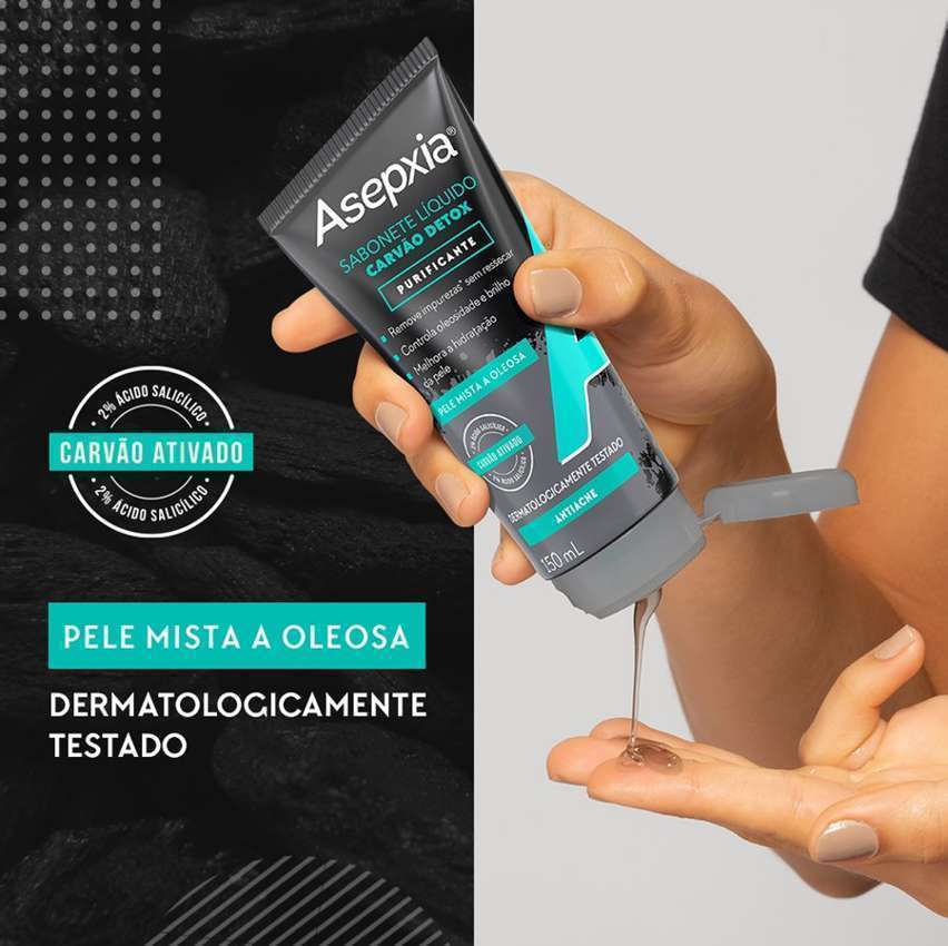 ASEPXIA Sabonete líquido carvão Detox Purificante para Pele Mista a Oleosa 150ml ASEPXIA Sabonete líquido carvão Detox Purificante para Pele Mista a Oleosa 150ml