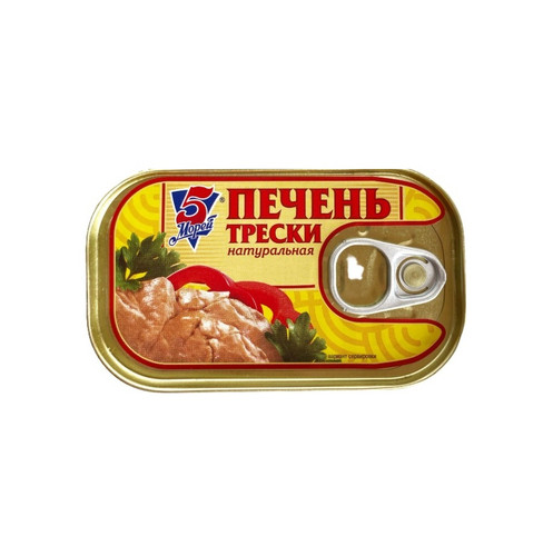 4607075851726 ПЕЧЕНЬ ТРЕСКИ 5 МОРЕЙ АТЛАНТИЧЕСКАЯ НАТУРАЛЬНАЯ 120 Г Ж.БАН..jpg