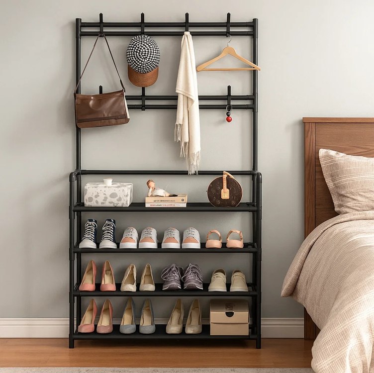 Sapateira Organizador Porta Sapatos 12 Pares com 8 Ganchos WishlistBR Cor Preto