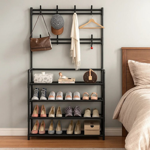 Sapateira Organizador Porta Sapatos 12 Pares com 8 Ganchos WishlistBR Cor Preto.jpg