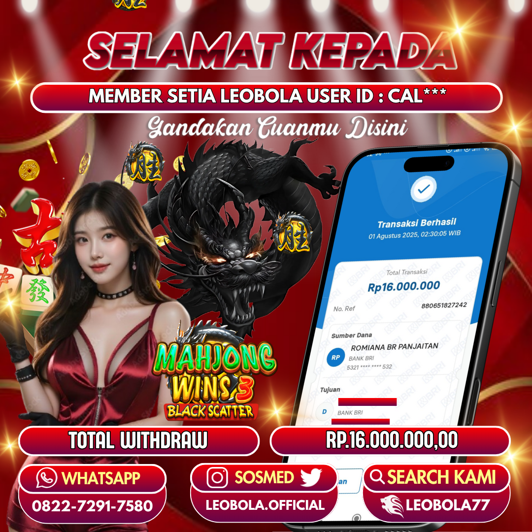 LEOBOLA JACKPOT GAME SLOT MAHJONG WINS 3 TOTAL RP.16.000.000,-
