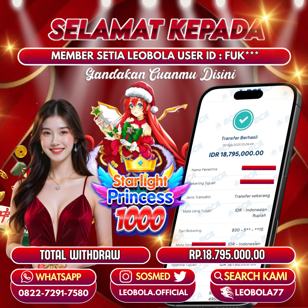 LEOBOLA JACKPOT GAME SLOTSTARLIGHT PRINCESS 1000 TOTAL RP.18.975.000,-
