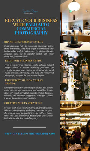 Cyntia Apps delivers refined and intentional Palo Alto Commercial Photography that helps businesses express their brand visually with clarity and purpose. Specializing in food, wine, and lifestyle photography, she collaborates with clients to craft clean, editorial-quality images tailored for marketing, packaging, and digital platforms. Her approach blends strategic thinking with visual storytelling to ensure every photo aligns with a brand’s identity and target audience. From product showcases to hospitality campaigns, Cyntia’s work supports business growth through consistent, impactful visuals. Based in the heart of Silicon Valley, she’s the trusted choice for brands seeking polished, professional photography that leaves a lasting impression.

Visit Here:  https://cyntiaappsphotography.com/commercial-photography