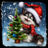 kitty and christmas tree