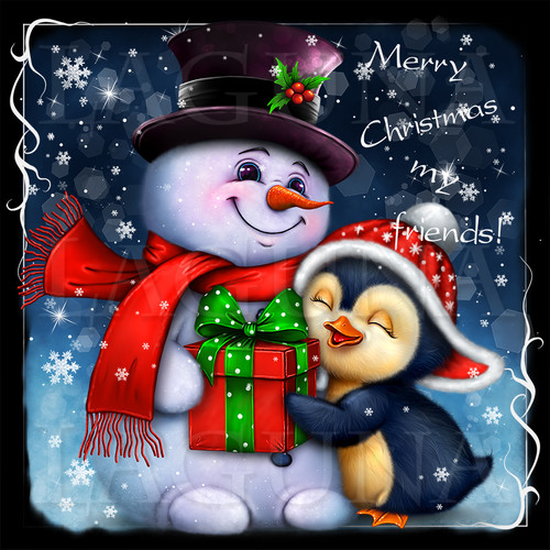 little penguin hugging snowman.jpg