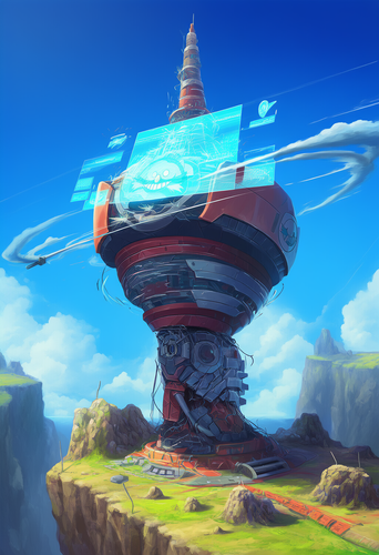 small long tower, no humans, outdoors, cliffside, holographic dr. Eggman logo, c s 2819030451.png