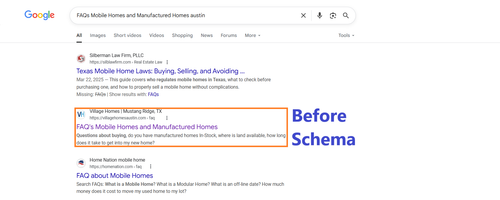 FAQ's Mobile Home Page Schema Before
