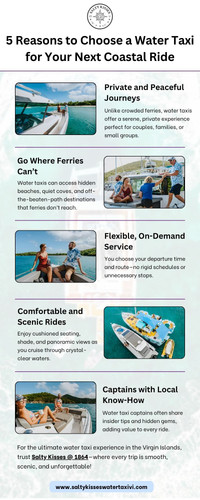 Avoid Road Traffic 

Glide across the water instead of sitting in long lines.

Scenic Views 

Enjoy beautiful ocean landscapes during every ride.

Direct Routes 

Reach piers, beaches, and resorts faster.

Private or Shared 

Choose what suits your group best.

Unique Experience 

It’s more than transport—it’s part of the adventure!

Book now with Salty Kisses @ 1864 for smooth and stylish water taxi travel.

https://saltykisseswatertaxivi.com/