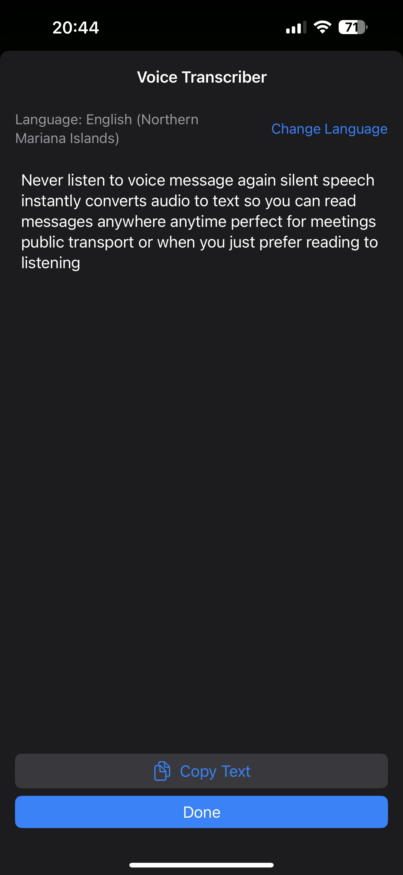 Reading a transcribed message in QuietMessage