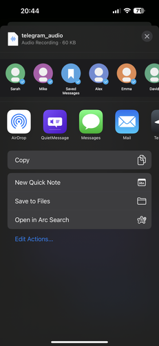 Copying transcribed text from QuietMessage.
