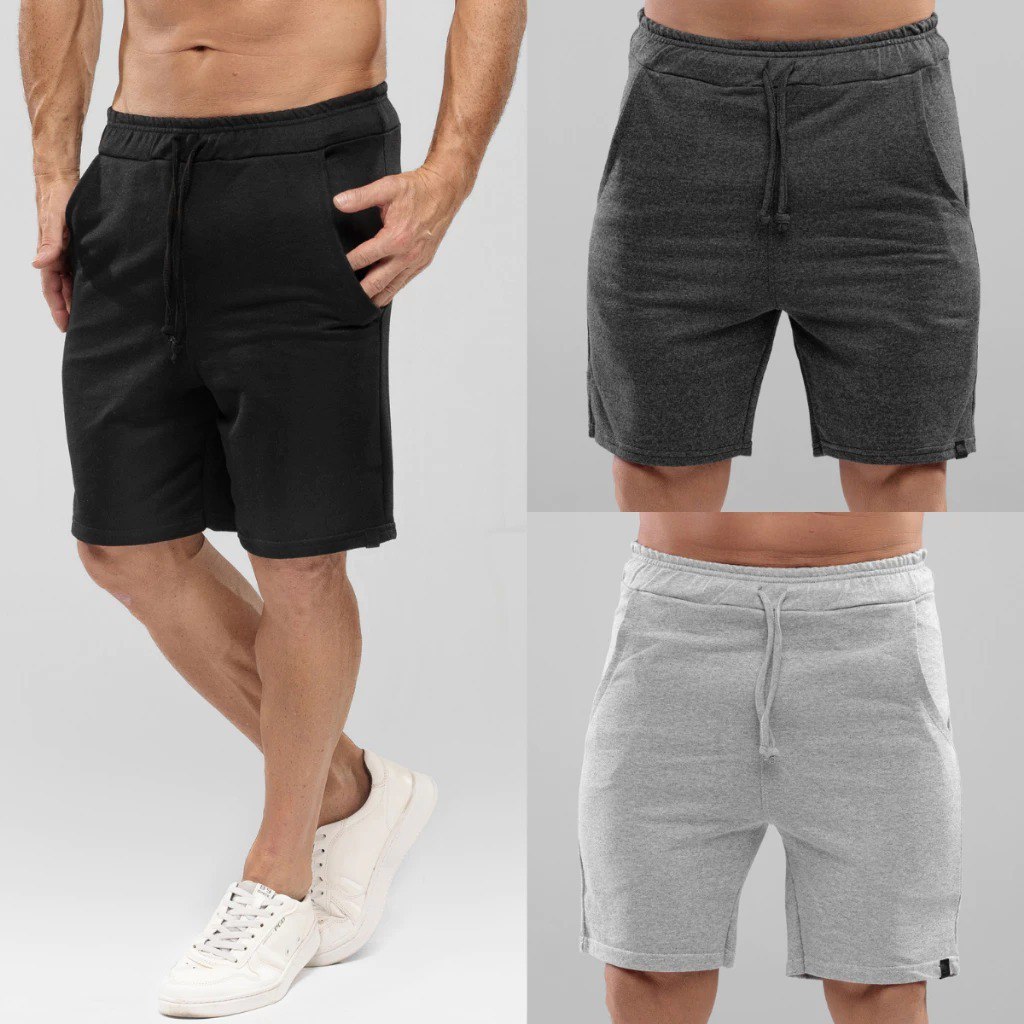 Kit C/ 3 Bermudas De Moletom Masculina Academia / Casual