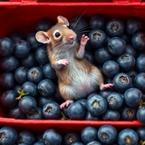 www.naked-ai.art - A red box of blue berries with a rat dancing inside