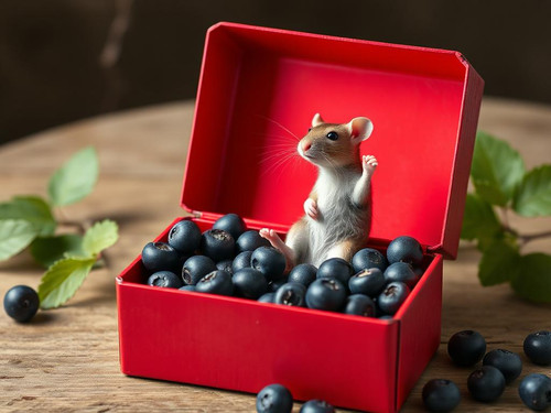 www.naked-ai.art - A red box of blue berries with a rat dancing inside.jpg