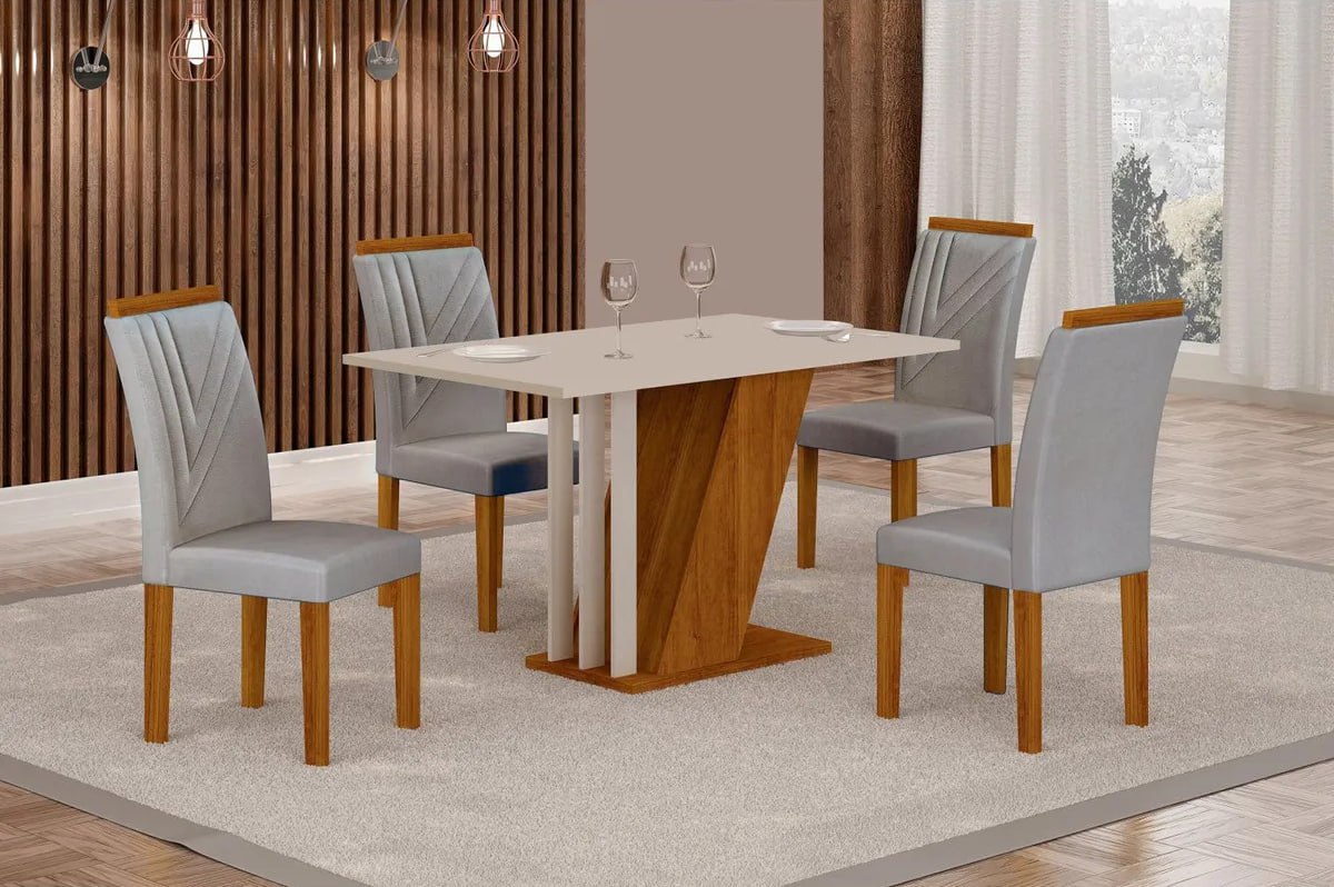Conjunto Sala De Jantar Mesa Tampo Mdf/mdp Com 4 Cadeiras