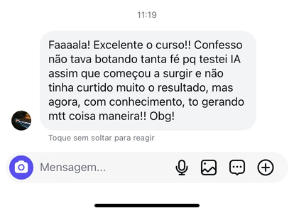 Student testimonial screenshot.