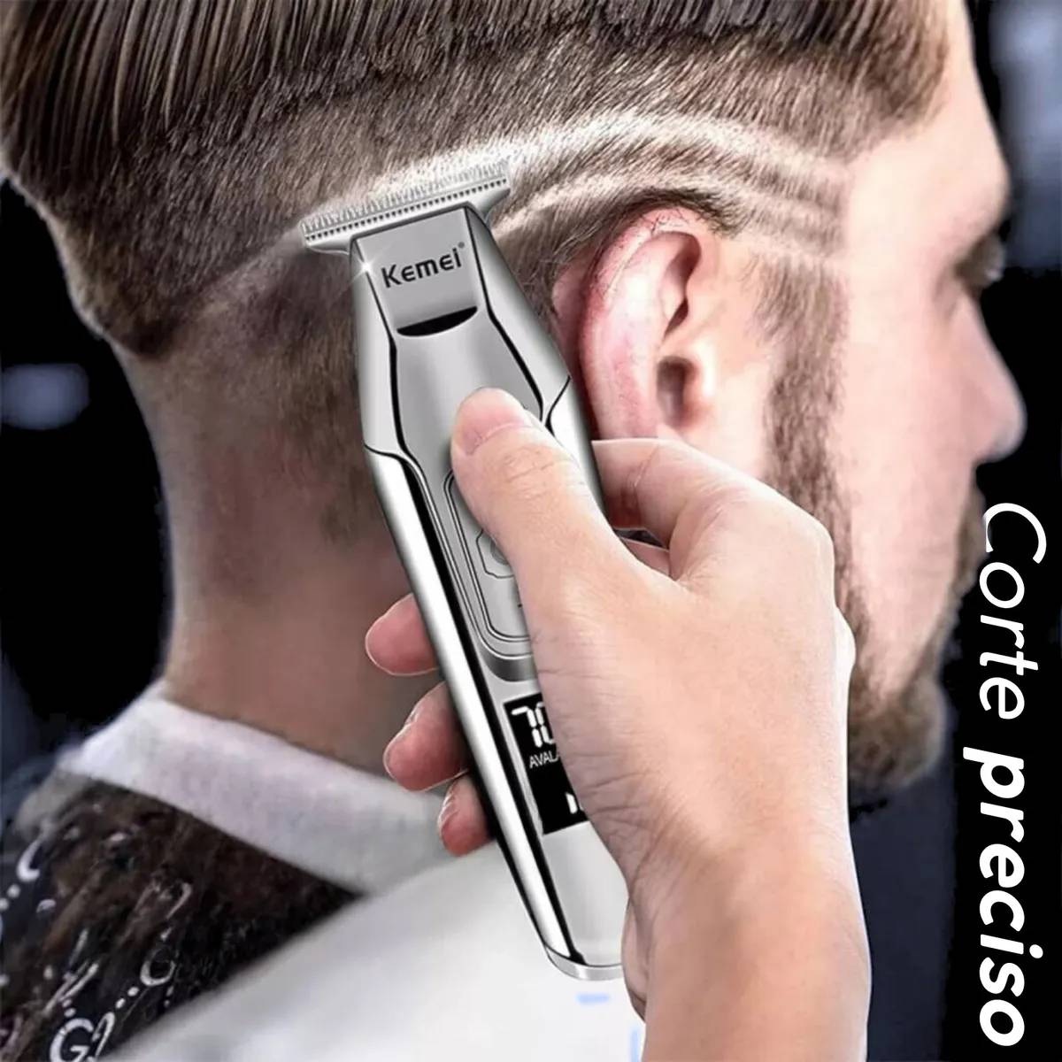 Maquina Cortar Cabelo Kemei 5027 Elétrico Profissional Prata