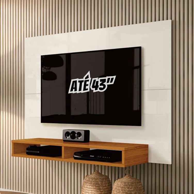 Painel P Tv Ate 43 Polegadas C Nicho Fox Cor OFF WHITE/ CEDRO