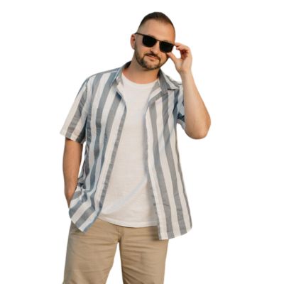 Gray And White Striped UV Protected Shirt.jpg