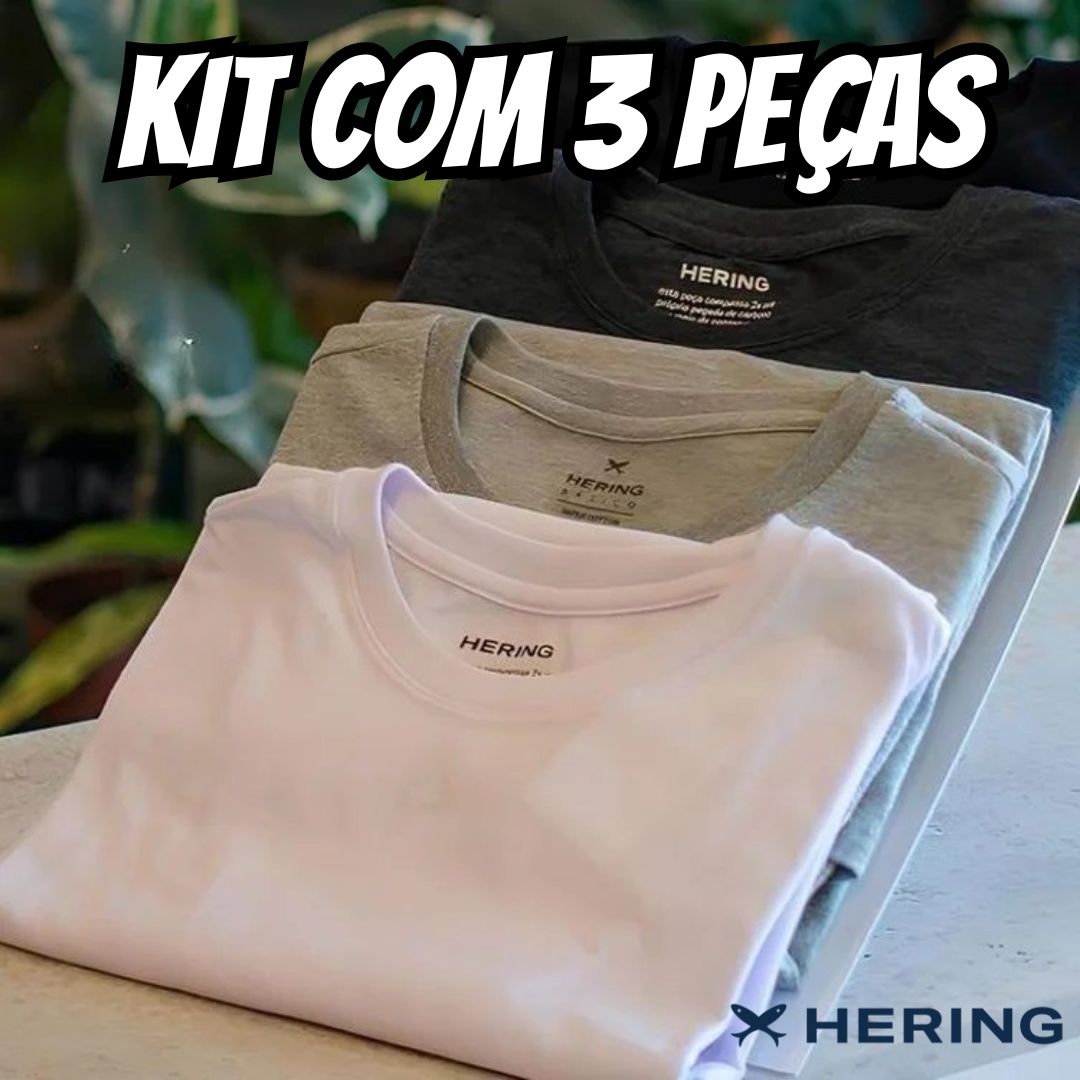 Kit Camisetas Hering Básicas Com 3 Peças Masculinas – Branco+Preto
