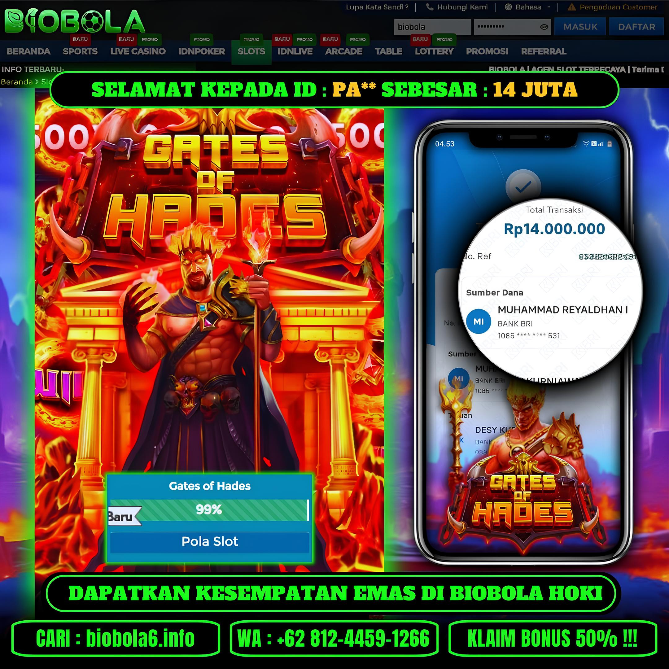 BIOBOLA  - JACKPOT DI GAME SLOT GATES OF HADES  RP 14JT DIBAYAR LUNAS