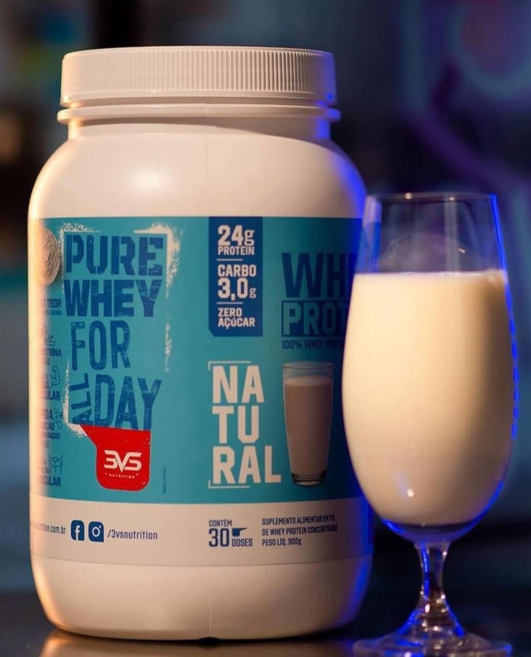 100% Whey Protein Concentrado 900g Sabor: Natural – Proteína 100% Pura – 3vs Nutrition