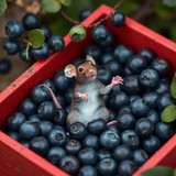 www.naked-ai.art - A red box of blue berries with a rat dancing inside