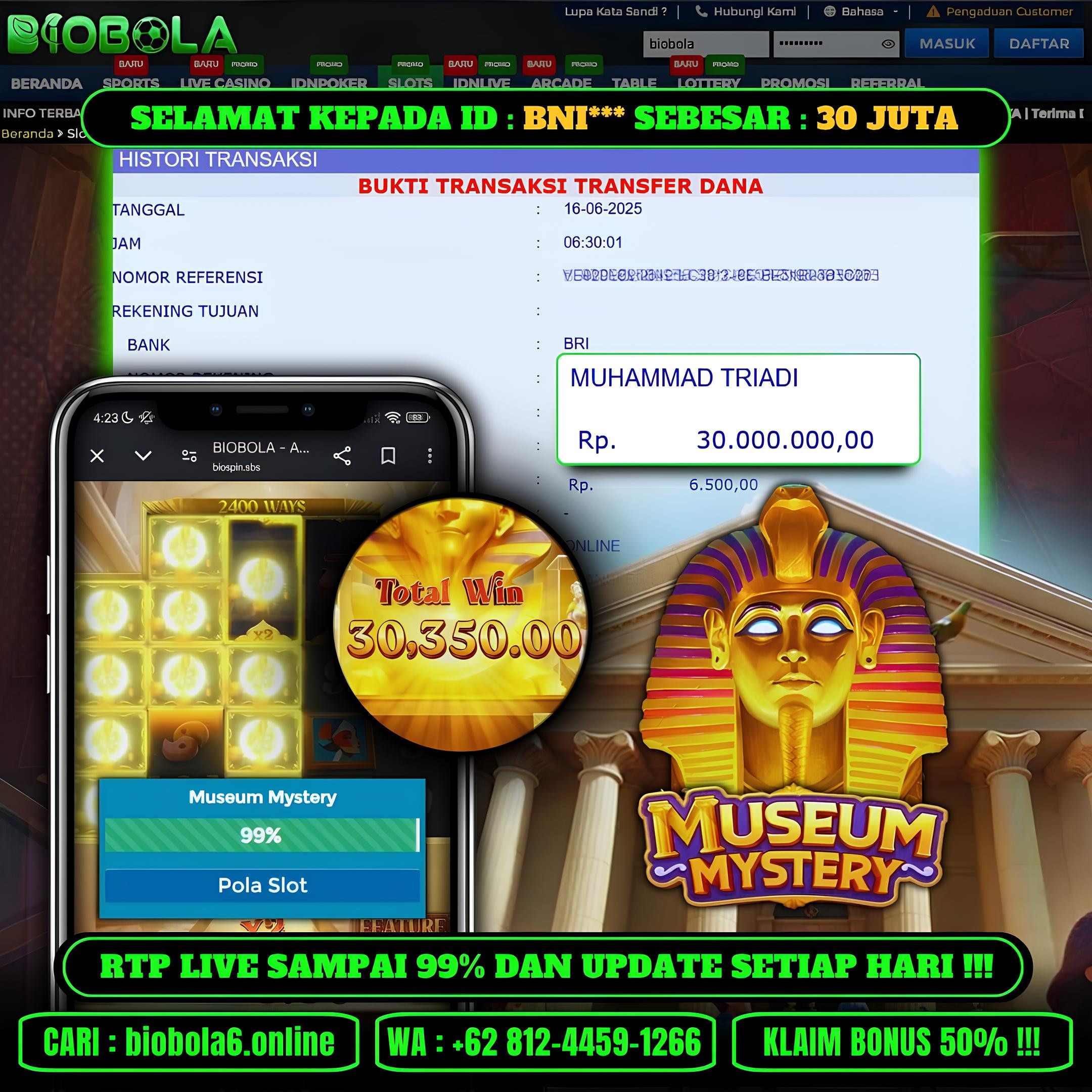 BIOBOLA  - JACKPOT DI GAME SLOT MUSEUM MYSTERY RP 30JT DIBAYAR LUNAS