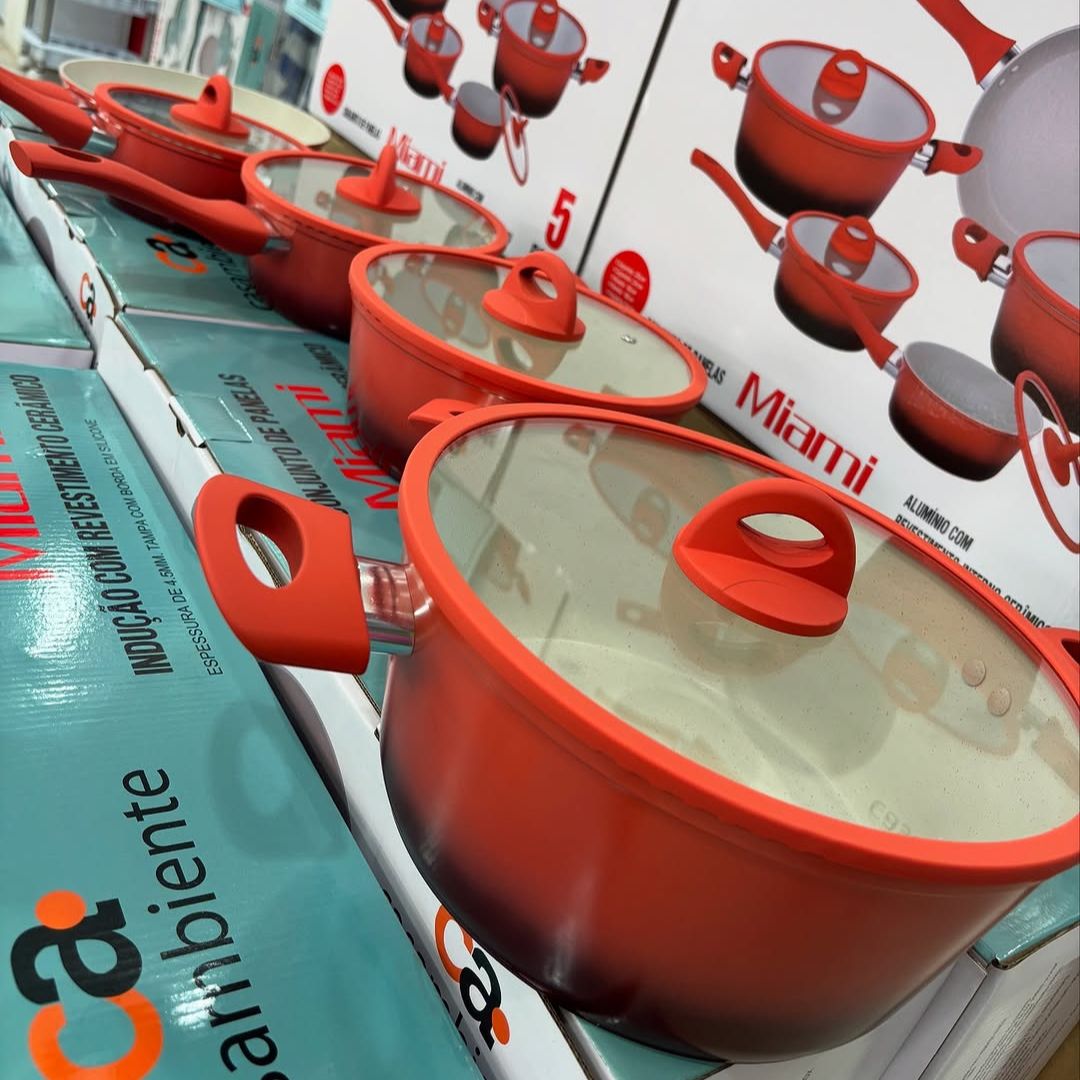 Conjunto Panelas Indução 5 Peças Miami Vermelho Casambiente