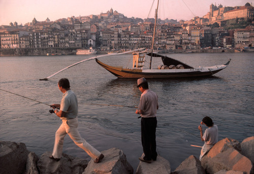 Portugal. Porto. A barco rabelo carries Porto wine down the Douro river. 1985