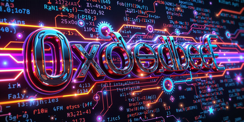  A vibrant and energetic digital artwork featuring the hexadecimal number 0xdeadbeef as the central .jpg