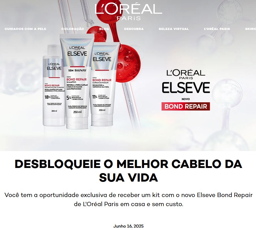 kit Elseve Bond Repair de L’Oréal Paris Grátis