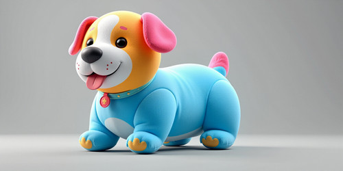 A photorealistic rendering of a fluffy inflated dog plush toy big and bouncy The plush dog has an ov.jpg